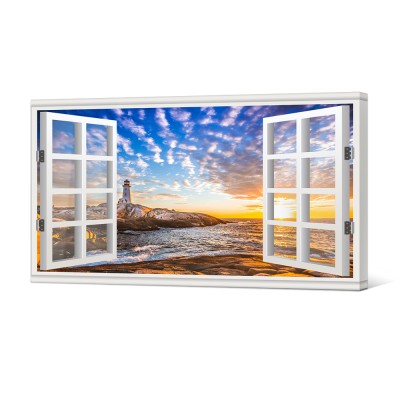 Lighthouse Picture Sunset Seascape Window Poster Canvas Prints Stretched Gallery Wrapped Ready To Hang