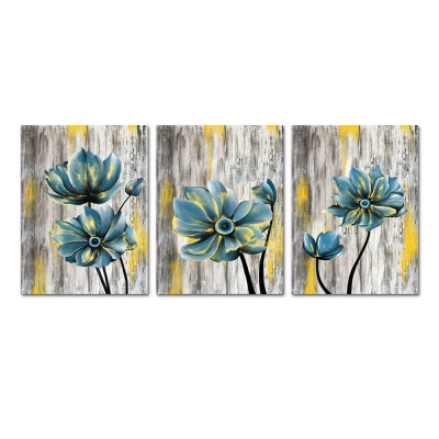 Elegant Flower Painting Blue and Grey Lily Flower Modern Framed Canvas Wall Art