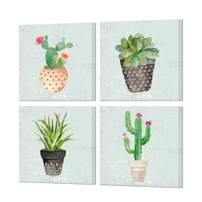 Succulent Plants Canvas Art Wall Decor Cactus Cacti Green Plant Simple Still Life Painting Canvas Prints Framed Artwork