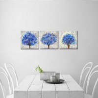 Tree Wall Art 3 Pieces Blue Tree Painting Giclee Prints Framed Canvas Artwork