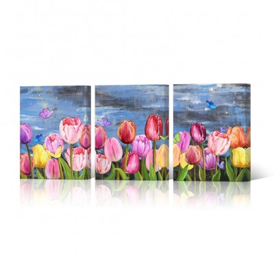 Tulip Flower Elegant Flower Nature Landscape Picture Flower and Butterfly Painting Home Wall Living Room Decor