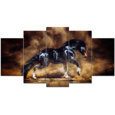 Animal Canvas Wall Art Running Black Horses Painting Prints on Canvas 5 Panels Animal Prints Artwork for Home Decor