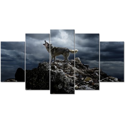 5 Piece Wall Art Painting Storm Mountain Picture Prints on Canvas Wolf Howling Poster Art Print