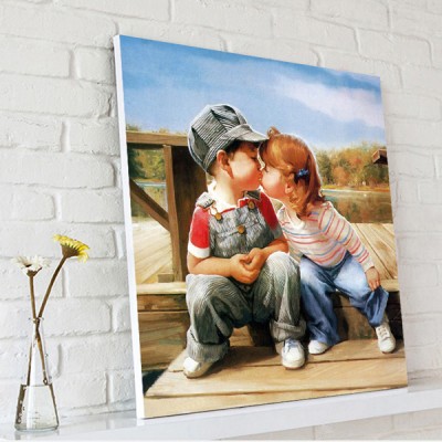 Oil Painting Printed on Canvas Lovely Kids Kiss Canvas Poster Wholesale Wall Decoration