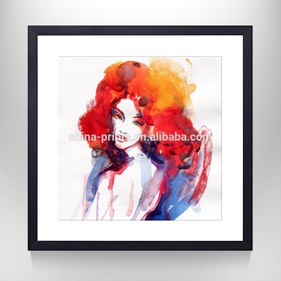 Gallery Wrapped Portrait Poster Painting Watercolor Sexy Girl for Living Room Floater Frame Ready Hanging On Wall