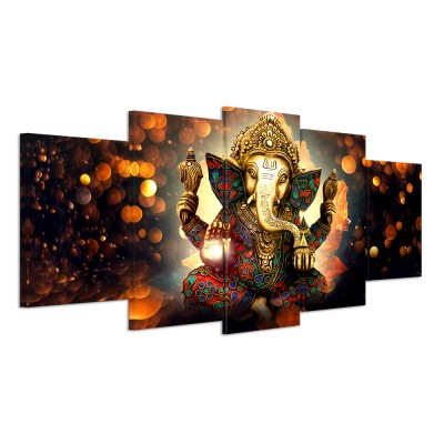 HD Printed 5 Piece Canvas Art Hindu God Ganesha Elephant Painting Wall Pictures for Living Room Modern Canvas Wall Painting