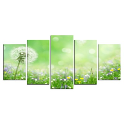 5 Piece Canvas Wall Art Dandelion Picture Prints on Canvas Nature Flower Painting Green Artwork for Home Decor