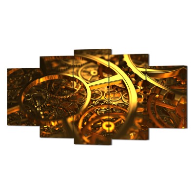 5 Piece Canvas Prints Engine Wall Art Mechanical Gear Closeup Vintage Gold Photos Home Decor Picture