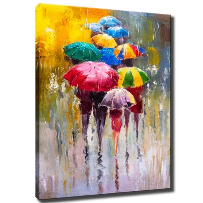 Large Canvas Print Wall Art- 24x36 Colorful Umbrella Office Worker Walking in The Rain Canvas Oil Painting Picture Artworks