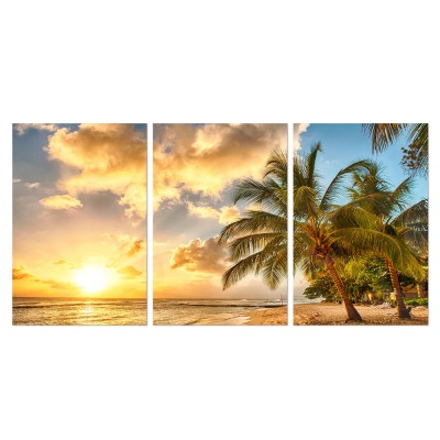 3 Piece Canvas Wall Art Tropical Beach Pictures Sunset Seascape Painting Framed Canvas Artwork